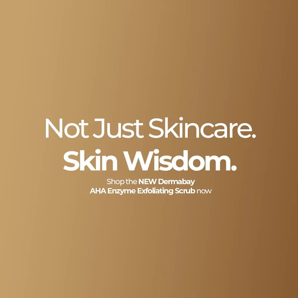 Brand title banner showcasing the new Dermabay face scrub and face exfoliator for skin wellness.