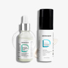 Flatlay product shot of the Dermabay All Rounder Combo featuring the Niacinamide 5% + Hyaluronic Acid 1% Serum and Hydrating Moisturizer with Niacinamide and Ceramides with texture swatches.