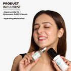 Overview of products included in the Dermabay All Rounder Combo: Niacinamide 5% + Hyaluronic Acid 1% Serum and Hydrating Moisturizer.