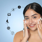 Model applying the Dermabay Foaming Face Wash from the Anti Acne Combo, highlighting vegan, cruelty-free, and paraben-free standards.