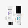 Flatlay product shot of the Dermabay Cleanse and Glow Combo featuring the Gentle Skin Cleanser and Hydrating Moisturizer with Niacinamide and Ceramides alongside texture swatches.