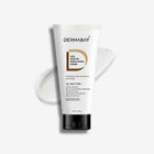 Product tube of the Dermabay enzyme scrub centered over a smooth cream swatch for all skin types.
