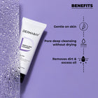 Key benefits of the Dermabay Gentle Skin Cleanser from the Anti Pigmentation Combo, highlighting gentle on skin, deep pore cleansing without drying, and dirt/excess oil removal.
