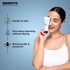 Key benefits of the Dermabay Gentle Skin Cleanser from the Night Skincare Routine Kit, showcasing gentle deep pore cleansing and removal of dirt and excess oil without drying.