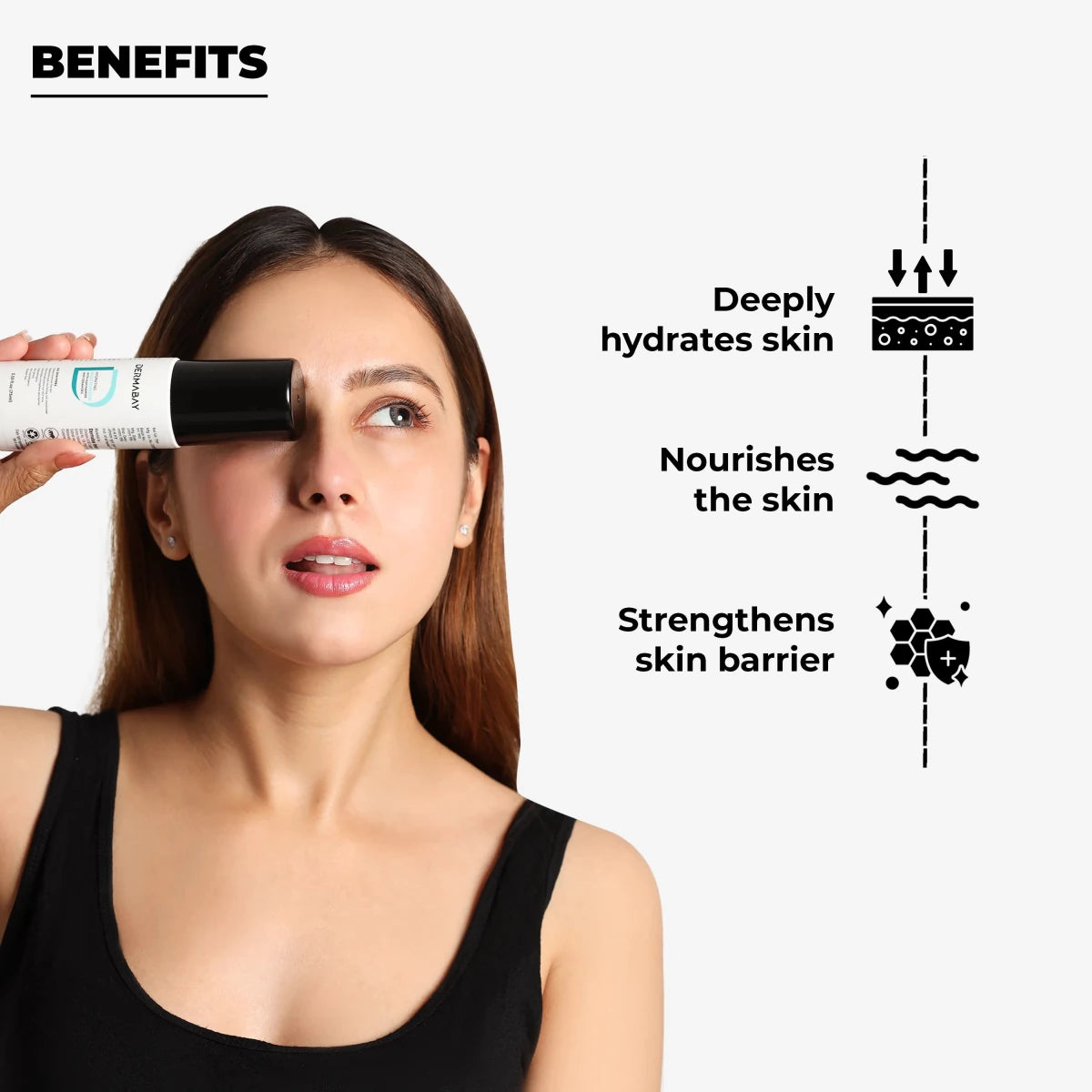 Key benefits of the Dermabay Hydrating Moisturizer from the Age Reversal Skincare Combo, highlighting deep hydration, nourishment, and skin barrier strengthening.