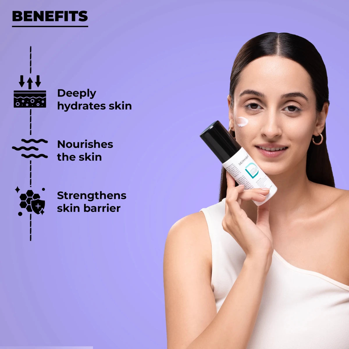 Key hydration and skin-barrier strengthening benefits of the Dermabay Hydrating Moisturizer included in the Morning Skincare Routine Kit.