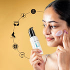Model applying the Dermabay Hydrating Moisturizer from the Morning Skincare Routine Kit, featuring icons for vegan, cruelty-free, and paraben-free standards.