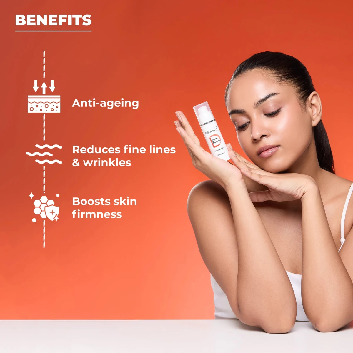 Key benefits of the Dermabay 0.3% Retinol Serum from the Age Reversal Skincare Combo, focusing on anti-aging, reducing fine lines and wrinkles, and boosting skin firmness.