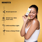 Broad-spectrum protection benefits of the Dermabay Sunscreen SPF 50 PA++++ from the Anti Pigmentation Combo, offering UVA, UVB, and blue light defense with a glowy finish.