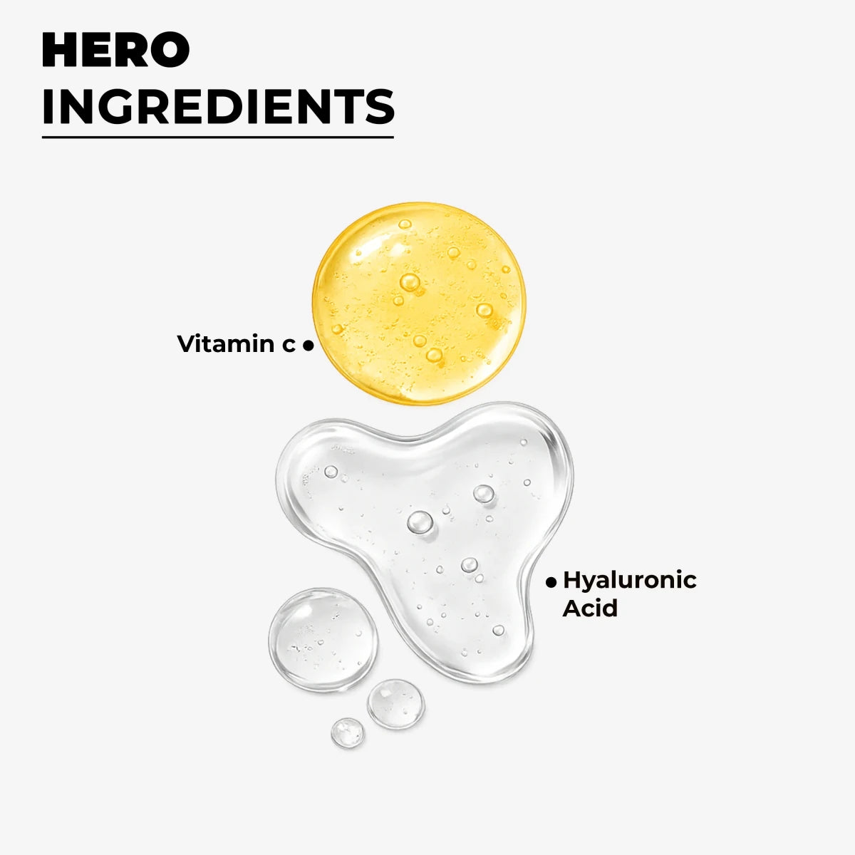 Vitamin C and Hyaluronic Acid ingredient droplets, hero ingredients in Dermabay Vitamin C serum