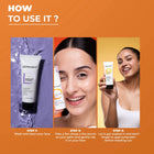 Three step skincare routine with Dermabay cleanser, vitamin C serum application, and sunscreen
