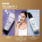 Step-by-step application instructions for using the Dermabay enzyme scrub alongside cleanser and moisturizer